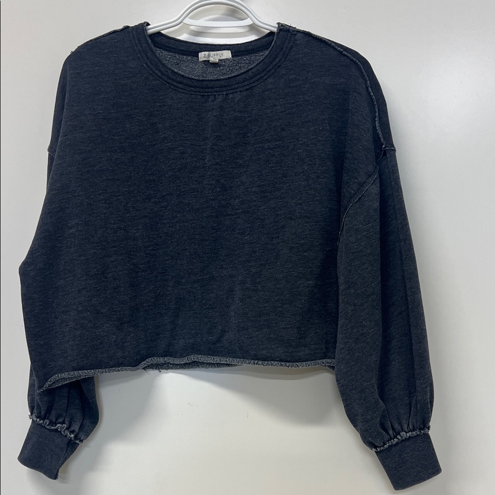 Z Supply Women's Cropped Lightweight Sweatshirt, Gray, XS - Picture 1 of 9
